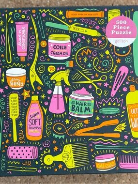 Galison I Love My Hair 500 Piece Puzzle - Multicolor (Pink, Yellow, Green).